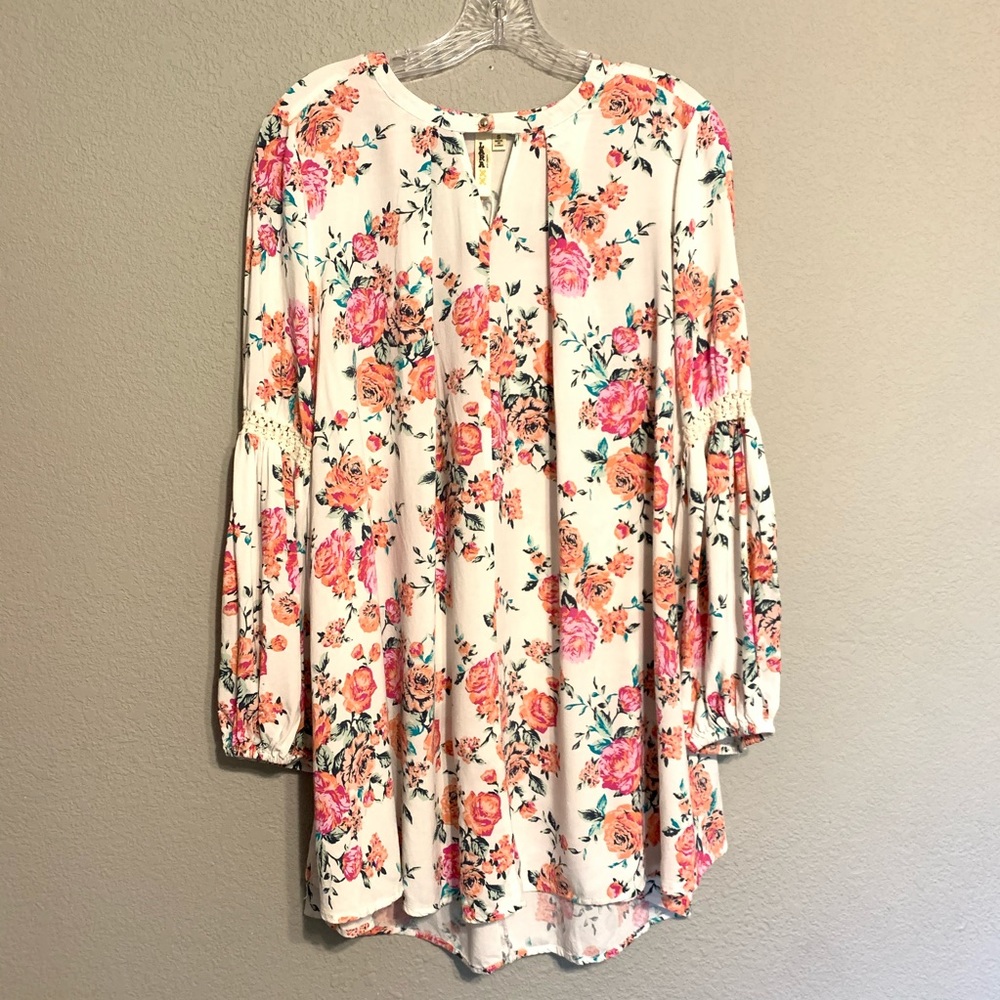 NWOT LARA ivory floral long sleeve mini dress